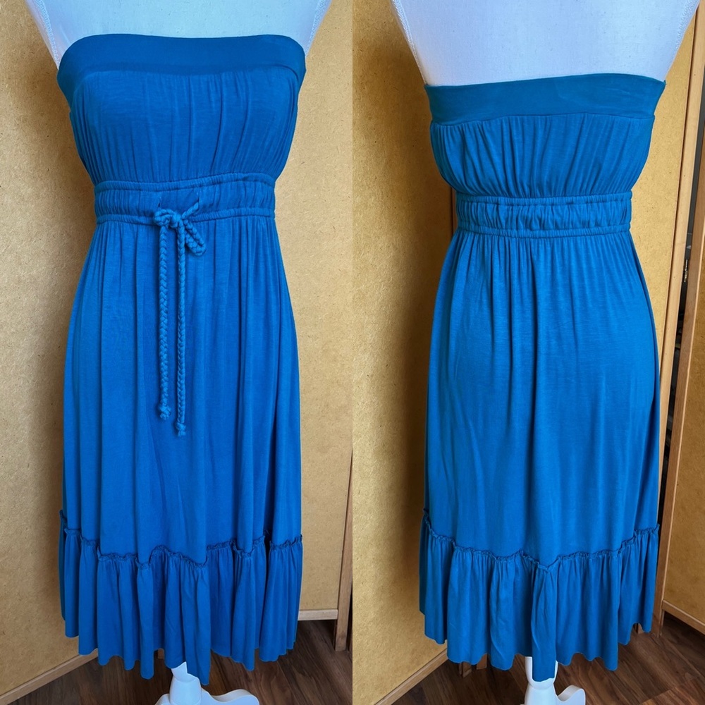Teal rayon spandex tube top dress w/ elastic nonslip top (S) w/ corded toe front